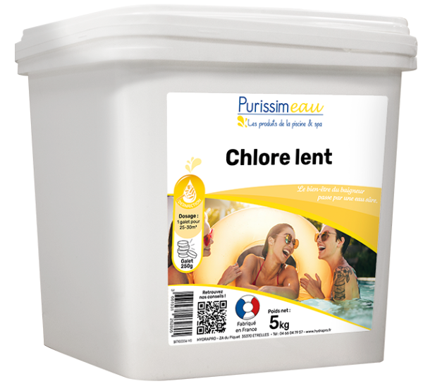 CHLORE LENT GALET 250 G SCEAU 5KG
